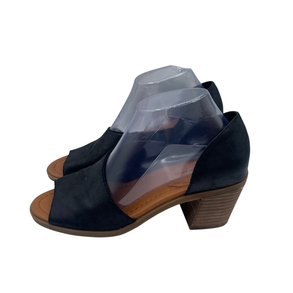 Lucky Brand Raheema D’Orsay Leather Block Herl Sandals Black Womens 7.5